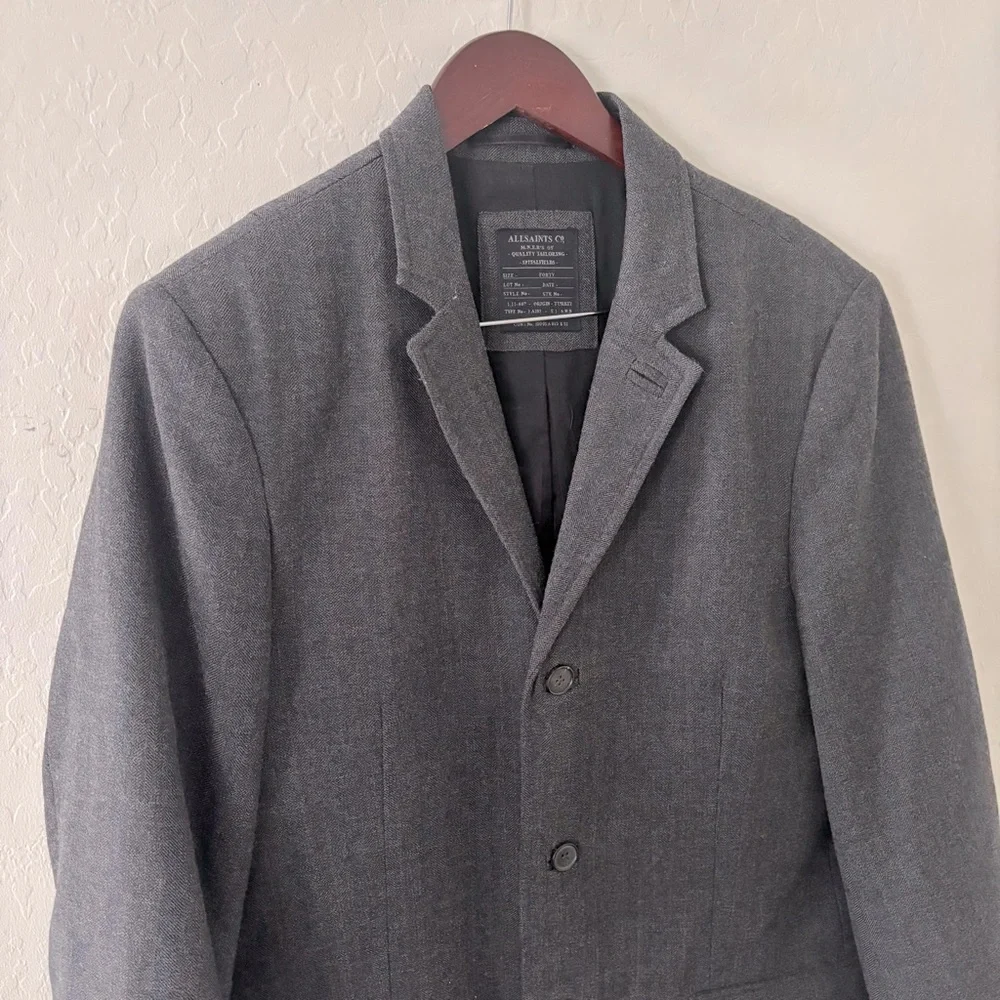 AllSaints Spitalfield Wool Men's‎ Harvard Coat Charcoal Blazer Overcoat Size 40